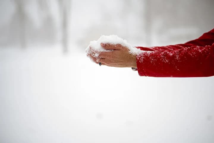 Hand holding real snow